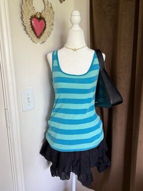 Faded Glory Y2K Blue Striped Ribbed Tank Top
